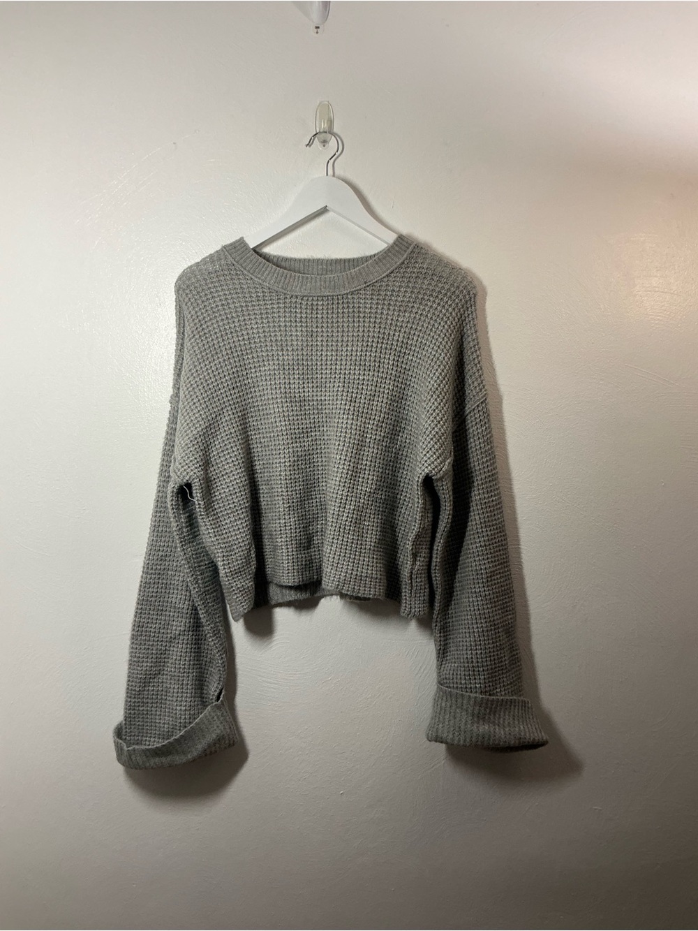 Moon & Madison Cozy Grey Waffle Knit Chunky Sweater Size Medium